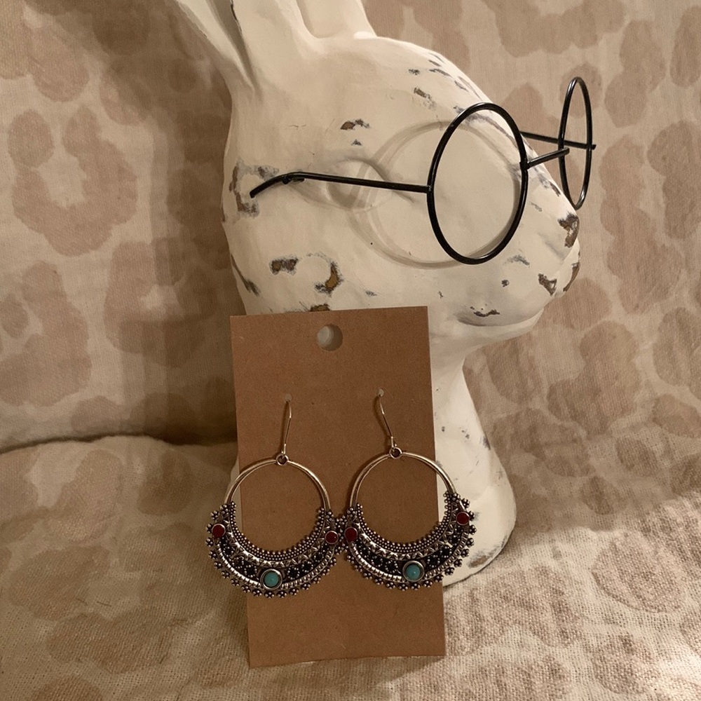 Silver Boho Earrings with Accents